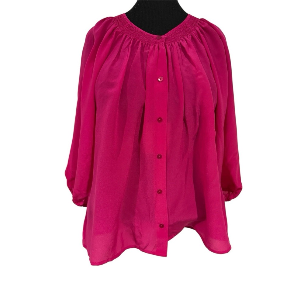 Moda International Women's 100% Silk‎ Long Sleeve magenta blouse Sz XS Pink NWOT